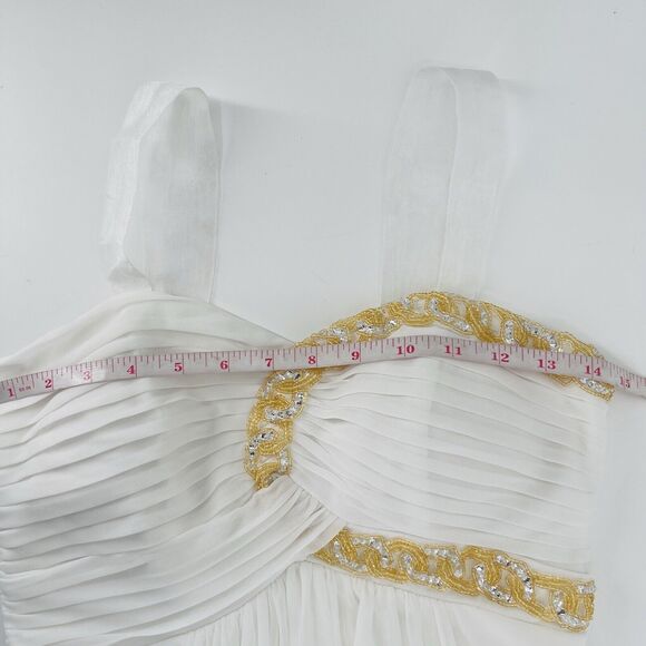 Blondie Nites Womens Dress Size 5/ Small Ivory Gold Beaded Chiffon Pleated Mini - Picture 7 of 10